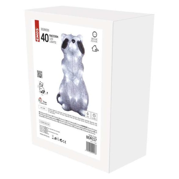 Karácsonyi mosómedve RACCOON 40 LED 26x39cm IP44 időzítővel 230V kül- és beltéri