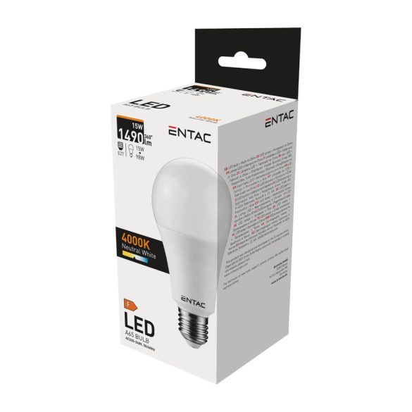 Entac E27 A65 LED Globe 15W/ 91W NW 4000K 1490lm