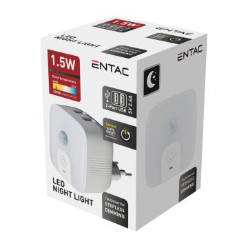 Entac Éjjelifény 3000K PIR szenzorral 2 x USB-porttal