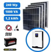 Napelem csomag 1000VA 4*60Wp 100Ah + Wifi modul