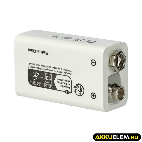 9V Block Li-ion akkumulátor USB-C csatlakozó 6F22 6LR61 9.0V 1000mAh