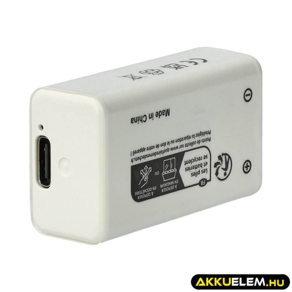 9V Block Li-ion akkumulátor USB-C csatlakozó 6F22 6LR61 9.0V 1000mAh