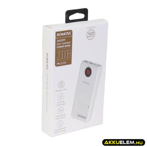 Külso akkumulátor 5A 22,5W QC3.0 20000mAh Romoss