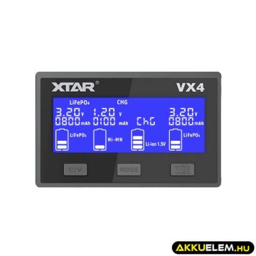   XTAR VX4 Ni-MH, LiFePO4, 1,5V és 3,6V/3,7V Li-ion teszter töltő hálózati adapterrel