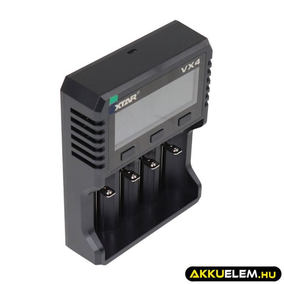 XTAR VX4 Ni-MH, LiFePO4, 1,5V és 3,6V/3,7V Li-ion teszter töltő hálózati adapterrel