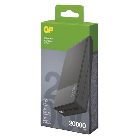 GP Powerbank M20C 20000mAh 22,5W LED kijelzővel szürke