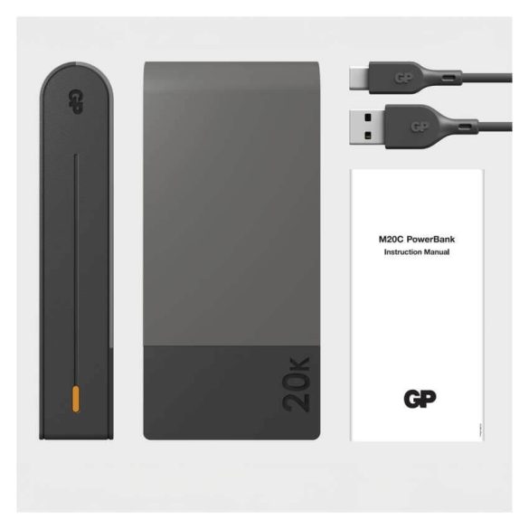 GP Powerbank M20C 20000mAh 22,5W LED kijelzővel szürke