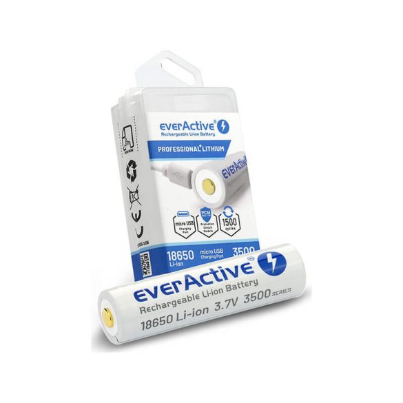 EverActive 18650 3500mAh 3,7V Li-Ion akku beépített USB-s töltővel