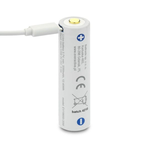 EverActive 18650 3500mAh 3,7V Li-Ion akku beépített USB-s töltővel