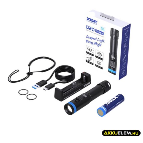 Xtar D20 Press MiniSuper 1200 lum Búvárlámpa szett  (3500mAh akku + töltő)