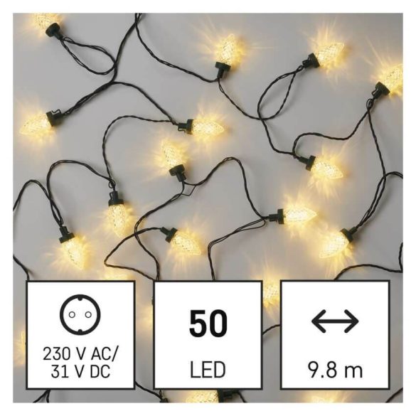 Karácsonyi fényfüzér színes toboz 50LED 8 mód 9,8+5 m IP44 230V kül- és beltéri