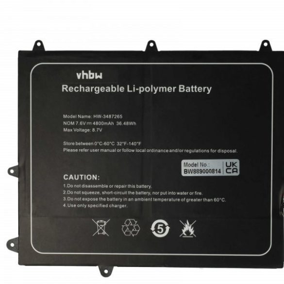 Trekstor 3487265P, HW-3487265, TH116A - 4800 mAh 7.6 V Li-polymer - Utángyártott notebook akku