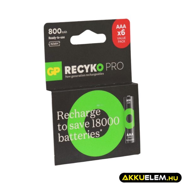 GP ReCyko+ PRO 800mAh AAA akkumulátor 6db-os csomagban