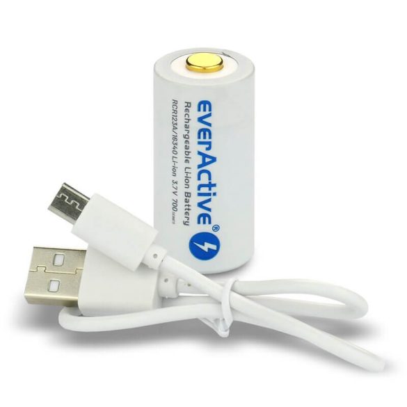 everActive 16340 3,7V 700mAh li-ion akkumulátor micro USB bemenettel