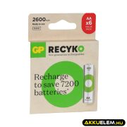   GP ReCyko 1,2V 2600mAh AA elemméretű akkumulátor 6db-os gazdaságos csomagban