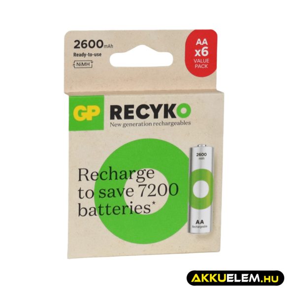 GP ReCyko 1,2V 2600mAh AA elemméretű akkumulátor 6db-os gazdaságos csomagban