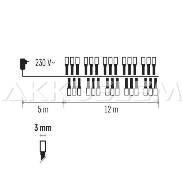 Karácsonyi fényfüzér 600LED 12m IP44 időzitős WW